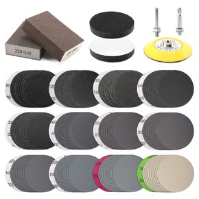 POLIWELL 120PCS 3 Inch Sanding Discs Silicon Carbide Assorted 80-3000 Grit with Sanding Blocks Variety Kit,Wet/Dry Hook&Loop Sandpaper with 1/4 inch Shank Sanding Pad and 2pcs Soft Foam Pads