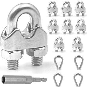 8Pcs M4 Wire Rope Clamps Cable Clamps 4Pcs 5/32"Wire Rope Thimble U Bolt Saddle Fastener 304 Stainless Steel Cable Clamps