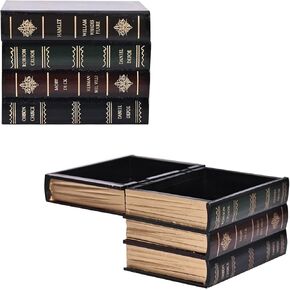 Vintage Book Decorative Box - Classic Hidden Storage for Home and Office, Fake Book Box for Study, Wooden Antique Decorative Fake Books