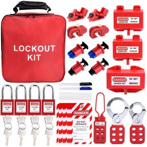 56 Pcs Lockout Tagout Kit Safety Electrical Loto with Clamp-On Circuit Breaker Lockout, Electrical Plug, culti- Pole Breaker,Lockout Hasp, Padlock, Loto Tags for Electrical/Industrial/Mechanical