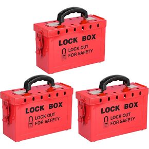 Lockout Tagout Box Portable LOTO Group Lock Box, 12 Padlock Capacity, Red (Pack of 3)