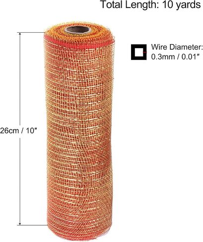 MECCANIXITY PP Burlap Mesh 10 Inch x 10 Yard Tinsel Foil Stripe Wrapping Ribbon for Home Outdoor Wreath Decoration, 1 Roll (Light Red+Gold) in Kuwait