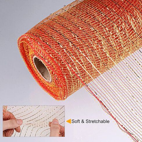 MECCANIXITY PP Burlap Mesh 10 Inch x 10 Yard Tinsel Foil Stripe Wrapping Ribbon for Home Outdoor Wreath Decoration, 1 Roll (Light Red+Gold) in Kuwait