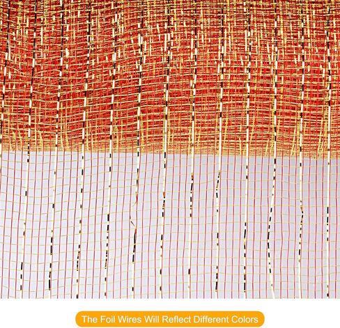 MECCANIXITY PP Burlap Mesh 10 Inch x 10 Yard Tinsel Foil Stripe Wrapping Ribbon for Home Outdoor Wreath Decoration, 1 Roll (Light Red+Gold) in Kuwait