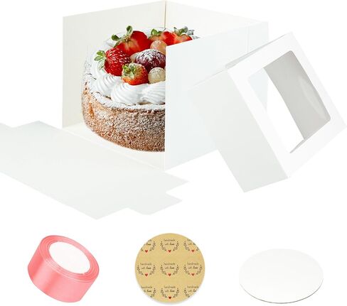 5 عبوات من علب وألواح الكيك الطويلة، 12 × 12 × 8 بوصة صناديق مخبز مع نافذة، علب كيك كبيرة طويلة، حاويات كعكة بيضاء لأعياد الميلاد، الزفاف، استحمام الطفل، عرض كعكة متعدد الطبقات in Kuwait