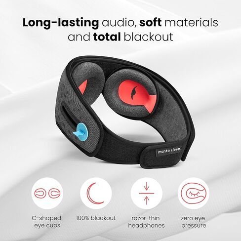 Manta Sound Sleep Mask with Bluetooth Headphones, 100% Blackout Bluetooth Eye Mask for Sleeping, Bluetooth Sleep Mask for Side Sleepers, Adjustable Fit, Ultra Comfortable Sleep Mask Perfect for Travel in Kuwait