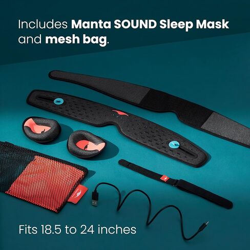 Manta Sound Sleep Mask with Bluetooth Headphones, 100% Blackout Bluetooth Eye Mask for Sleeping, Bluetooth Sleep Mask for Side Sleepers, Adjustable Fit, Ultra Comfortable Sleep Mask Perfect for Travel in Kuwait
