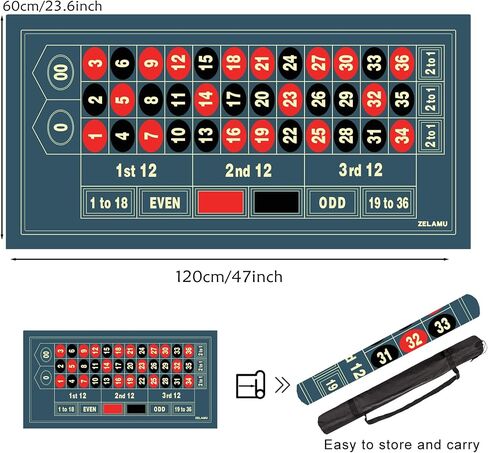 Roulette Poker Table Mat, 47x23.6 Inch Non-Slip Rubber Poker Mat, Suitable for Poker Night, Parties, Home Entertainment Blue(Roulette, 47 Inch) in Saudi Arabia