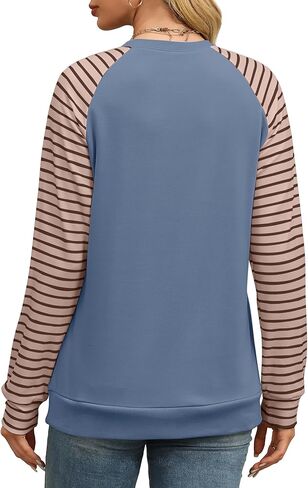 Saloogoe Womens Sweatshirt Color Block Striped Fall Fashion 2024 Long Sleeve Shirts Trending Now in Kuwait