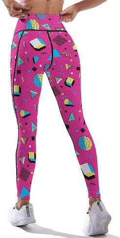 80s 90s Outfit Tummy Control Yoga Pants for Women with Pockets, High Waist Running Sports Workout Yoga Leggings in Saudi Arabia