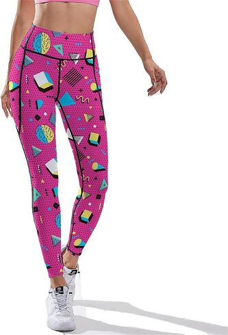 80s 90s Outfit Tummy Control Yoga Pants for Women with Pockets, High Waist Running Sports Workout Yoga Leggings in Saudi Arabia