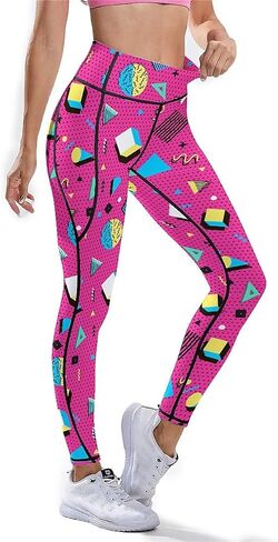 80s 90s Outfit Tummy Control Yoga Pants for Women with Pockets, High Waist Running Sports Workout Yoga Leggings in Saudi Arabia