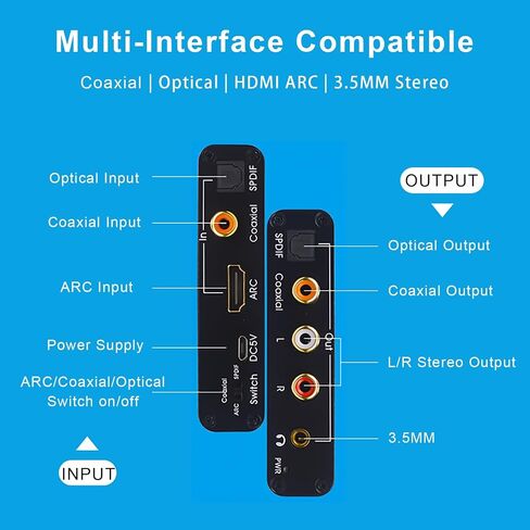 HDMI ARC Audio Extractor Support HDMI ARC to Optical SPDIF 3.5mm AUX Jack | HDMI ARC to Optical Coaxial RCA 3.5mm Audio Adapter Splitter for HDTV Soundbar Speaker Amplifier with Cable in Saudi Arabia