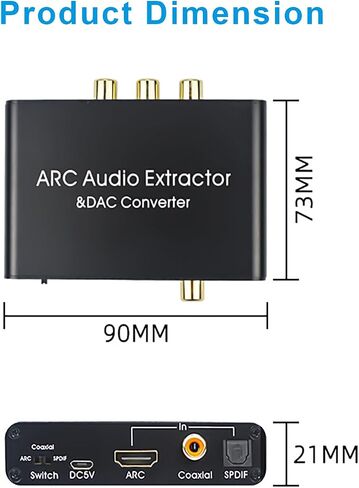 HDMI ARC Audio Extractor Support HDMI ARC to Optical SPDIF 3.5mm AUX Jack | HDMI ARC to Optical Coaxial RCA 3.5mm Audio Adapter Splitter for HDTV Soundbar Speaker Amplifier with Cable in Saudi Arabia