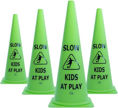 Vibrant Green 'Kids at Play' Safety Cone - 1ct, 15in Tall Durable & Fun Child Safety Solution for Driveways, Streets, Schools, and Parks in Saudi Arabia