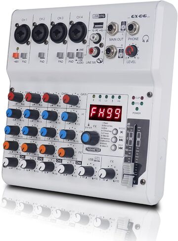 GX-06 Black 6-Channel Portable Audio Mixer with 99 Sound Effects Portable Sound Mixer Console for PC with Bluetooth USB Recording Input for Live Streaming, Podcasting, Mixer DJ Programmes in Saudi Arabia