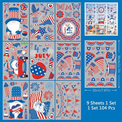 4th of July Window Clings, 9 Sheets Patriotic Window Stickers Double-Sided Window Decals for Independence Day Memorial Veterans Day School and Party Supplies Accessories in Saudi Arabia