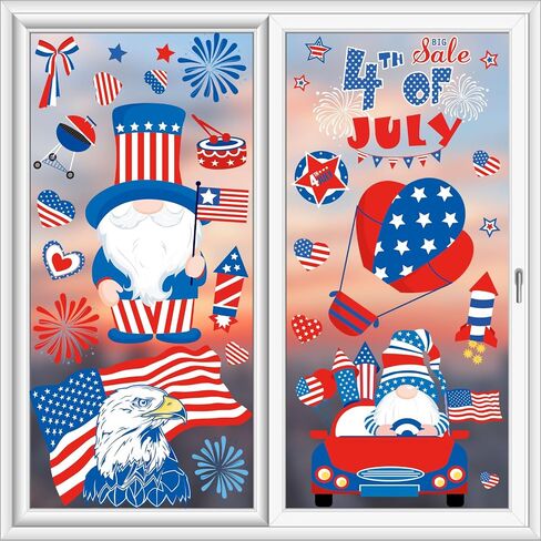 4th of July Window Clings, 9 Sheets Patriotic Window Stickers Double-Sided Window Decals for Independence Day Memorial Veterans Day School and Party Supplies Accessories in Saudi Arabia