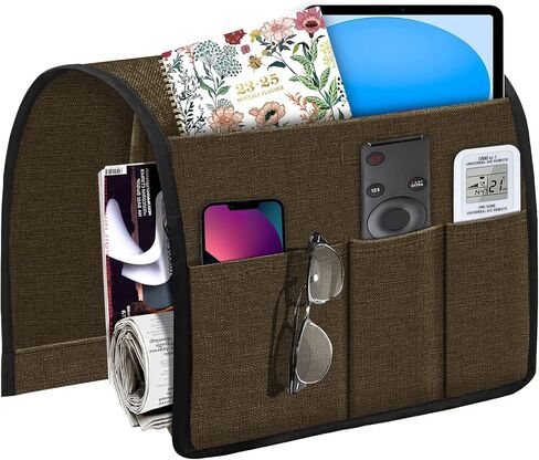 Joywell Sofa Armrest Organizer Couch Armchair Caddy Remote Control Holder for Recliner Non Slip TV Remote Caddy with 6 Pocket Storage for Magazine, Tablet, Phone, iPad, Brown in Saudi Arabia