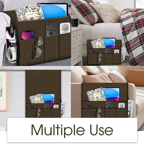 Joywell Sofa Armrest Organizer Couch Armchair Caddy Remote Control Holder for Recliner Non Slip TV Remote Caddy with 6 Pocket Storage for Magazine, Tablet, Phone, iPad, Brown in Saudi Arabia