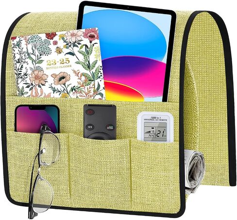 Joywell Sofa Armrest Organizer Couch Armchair Caddy Remote Control Holder for Recliner Non Slip TV Remote Caddy with 6 Pocket Storage for Magazine, Tablet, Phone, iPad, Brown in Saudi Arabia