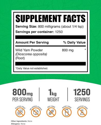 BulkSupplements.com مسحوق اليام البري - مكمل عشبي، مكمل اليام البري، مسحوق جذر اليام البري - خالي من الغلوتين، 800 مجم لكل وجبة، 1 كجم (2.2 رطل) (عبوة من قطعة واحدة) in Saudi Arabia