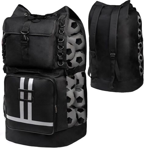 Youeon Soccer Ball Bag Hold 14-16 Balls, Large Mesh Sports Ball Bag Equipment Adjustable Shoulder Strap, Football Bag Basketball Bag for Coach, Heavy Duty Netted Bag with 2 Front Pockets in Kuwait