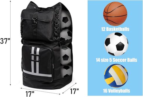 Youeon Soccer Ball Bag Hold 14-16 Balls, Large Mesh Sports Ball Bag Equipment Adjustable Shoulder Strap, Football Bag Basketball Bag for Coach, Heavy Duty Netted Bag with 2 Front Pockets in Kuwait