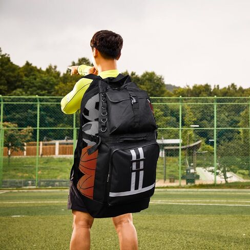Youeon Soccer Ball Bag Hold 14-16 Balls, Large Mesh Sports Ball Bag Equipment Adjustable Shoulder Strap, Football Bag Basketball Bag for Coach, Heavy Duty Netted Bag with 2 Front Pockets in Kuwait