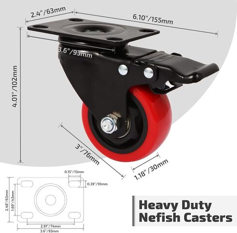 عجلات عجلات Nefish مقاس 2 بوصة (8 عبوات)، عجلات عجلات علوية شديدة التحمل مع فرامل 1200 رطل، عجلات دوارة للأثاث بقفل متين 360 درجة، عجلات من البولي يوريثين بدون ضوضاء للخزانة والأثاث in Kuwait