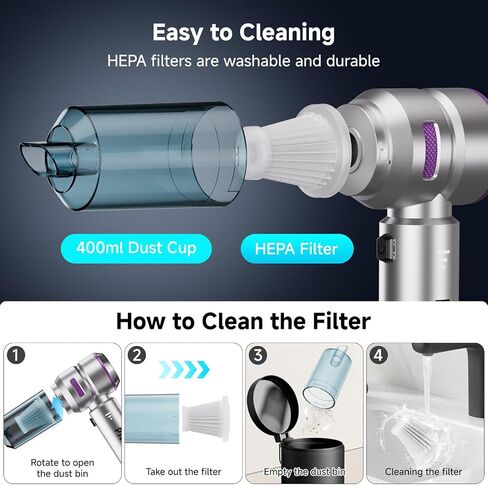 Handheld Vacuum Cordless, Car Vacuum Cleaner with Brushless Motor, Strong Suction Vacuum & Compressed Air Dusters with LED Light, Type C Port, Wireless Mini Portable Hand Vacuum Blower for Home, Pet in Saudi Arabia