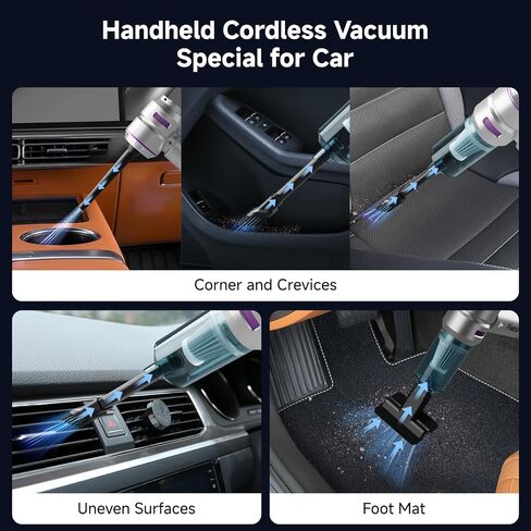 Handheld Vacuum Cordless, Car Vacuum Cleaner with Brushless Motor, Strong Suction Vacuum & Compressed Air Dusters with LED Light, Type C Port, Wireless Mini Portable Hand Vacuum Blower for Home, Pet in Saudi Arabia