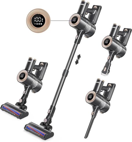 Homeika- Pro Version- 28k PA Cordless Vacuum- Digital Display- 50 Min Run Time- 3 Speeds- Telescopic – 300 Watts- Brushless Motor- 8 in 1- HEPA Filter- for All Floors- Detachable Battery Black in Saudi Arabia