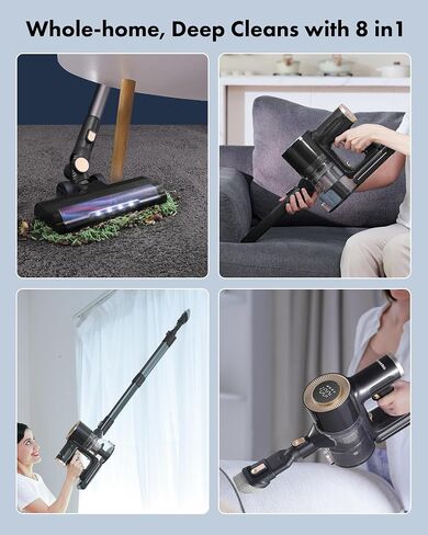 Homeika- Pro Version- 28k PA Cordless Vacuum- Digital Display- 50 Min Run Time- 3 Speeds- Telescopic – 300 Watts- Brushless Motor- 8 in 1- HEPA Filter- for All Floors- Detachable Battery Black in Saudi Arabia