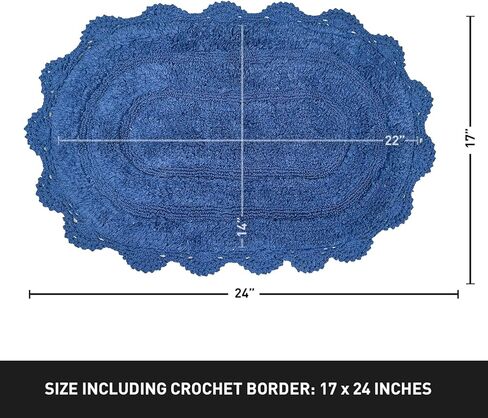 سجادة حمام كروشيه بيضاء من شاردين هوم، سجادة حمام بيضاوية مصنوعة من القطن بنسبة 100% مع حدود كروشيه مصنوعة يدويًا، مقاس 21 × 34 بوصة، سجادة متوسطة، مثالية لنصف الحمامات وغرف المساحيق والحمامات in Kuwait