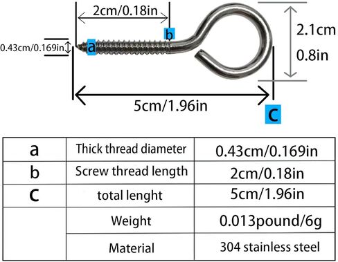 Eye Hooks, Eye Hooks Screw Eye Hooks Heavy Duty Eye Screws for Wood Masonry Eye Hooks Screw for Concrete Used for Electroplating Furniture self-Tapping Screws Rust-Proof Fixed Objects. (5cm/1.96in) in Kuwait