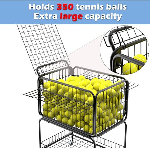 سلة كرات التنس لـ 350 كرة عربة كرات التنس مع عجلات لمعدات تدريب التنس كرة التنس مضرب التنس in Kuwait