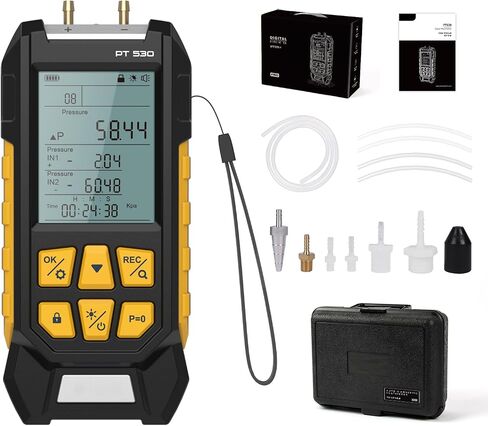 مقياس الضغط الرقمي، جهاز قياس ضغط الغاز HVAC، مقياس الضغط الميداني، جهاز اختبار ضغط الغاز HVAC، 10 وحدات ضغط، -100 ~ 300 كيلو باسكال، قفل البيانات وتخزينها، عرض الإضاءة الخلفية in Kuwait