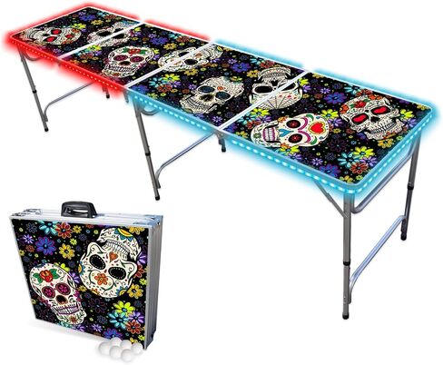 PARTYPONG 8-Foot Folding Beer Pong Table w/Cup Holes & LED Lights - Dia de Los Muertos Edition in Saudi Arabia