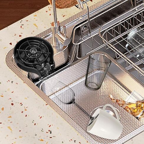 جهاز تنظيف تلقائي لحوض المطبخ بزاوية 360 درجة، غسالة أكواب زجاجية ABS دوارة لتنظيف زجاجات الأطفال للمنزل والمقهى والبار (أسود) in Kuwait