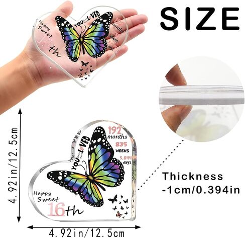 Sweet 16 Gifts for Girls, Acrylic Butterfly in Heart Ornaments Keepsake, Girl's 16th Birthday Decorations Decor for Table Desk Shelf Mantle Home Office (4.9 * 4.9") in Saudi Arabia