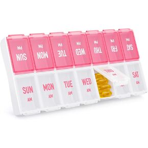 Weekly Pill Organizer 2 Times a Day, Stylish Pill Box 7 Day AM PM with Large Compartments, Pill Case Easy to Use, BPA-Free Pill Container for Vitamins, Fish Oils, Supplements, Medicines