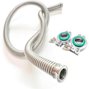 bmotiontech thick wall extra stiff KF25 bellow hose NW25 corrugated flexible bellow set with 2X Aluminum clamp / 2X SS Centering Ring / 2X FKM O-Ring (6 feet KF25, thick wall)