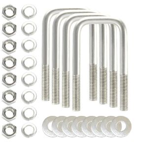 Made in The U.S.A. (4) 304 Stainless Steel Square U-Bolts 1/2" Diameter x 2-1/16" Inside Width x 4-3/4" Inside Height w/SS LockWashers, Nuts, Washers for Boat & Utility Trailers Fits Over 2" Metal