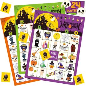 Halloween Bingo Game for Kids 24 Players Halloween Bingo Cards in 3 Unique Design Halloween Party Games for Adults Family Activity Halloween Class Party Games Halloween Party Favors