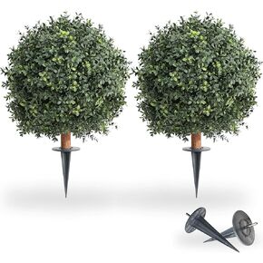 momoplant Two H24 - W 16" Boxwood Cone Artificial UV Rated Cypress Topiary Soil Insertion w/Spike, Silk Tree Warehouse Indoor/Outdoor Tree Bush Plant Evergreen Pine