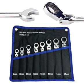 TR TOOLROCK 8pcs Flex-Head Ratcheting Wrench Set, SAE, Chrome Vanadium Steel, 72-Teeth Construction with Organizer Bag, 5/16" 3/8" 7/16" 1/2" 9/16" 5/8" 11/16" 3/4"