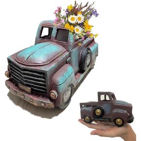 Retro Truck Décor, Farmhouse Resin Truck Succulent Planter Pickup Car Model Gift, Rustic Vintage Truck Car Decorations Tabletop Decorative Storage for Home Office Outdoor