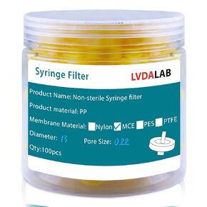 100PCS Scientific Syringe Filters MCE Mixed Cellulose Ester Membrane 13mm/0.51in Diameter 0.45μm Pore Size Hydrpfilic Lab Filters Non-Sterile,Blue