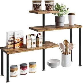Corner Shelf Countertop Organizer 3 Tier Kitchen Corner Shelves Adjustable Spice Storage Rack for Bathroom Coffee Area Over Sink (Black)